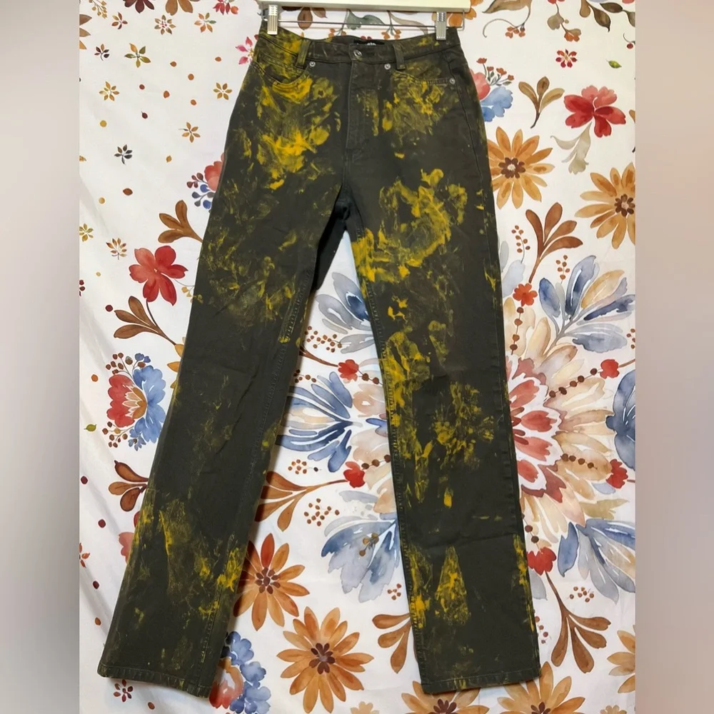 Cambio 6/8 Sharon Green Slim Straight Bleach Dye Preppy Grunge Luxe Fall Jeans